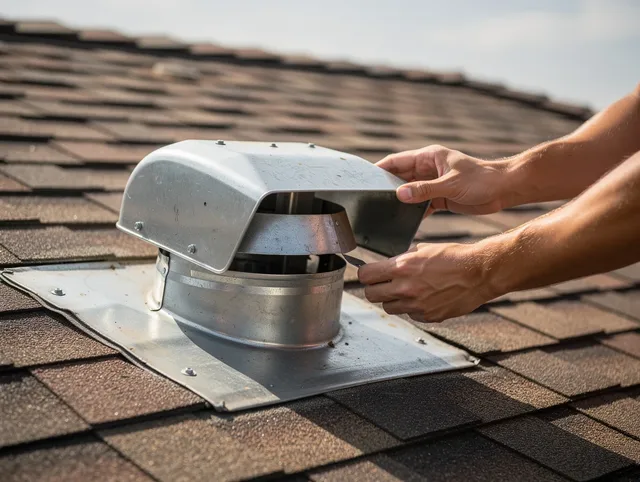 Winchester Dryer Vent Cleaning certified technician safely cleaning a roof-mounted dryer vent in Winchester