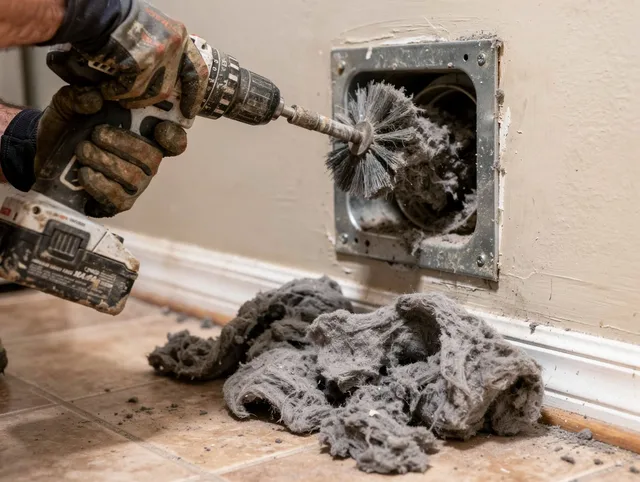Certified Winchester Dryer Vent Cleaning technician performing dryer vent cleaning in Winchester
