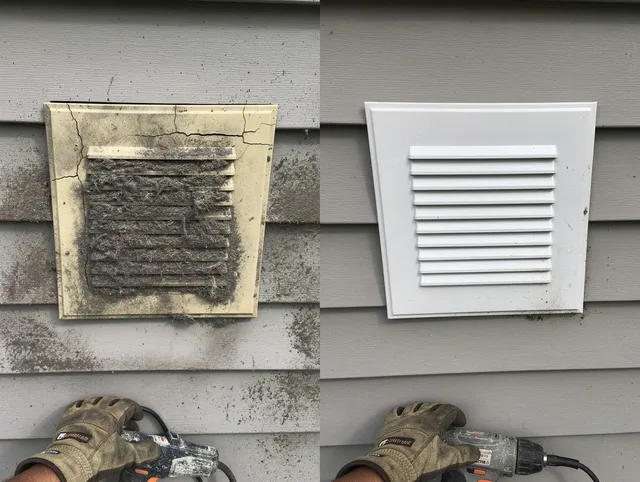 Winchester Dryer Vent Cleaning technician installing high-quality dryer vent cover at a residential property in Winchester
